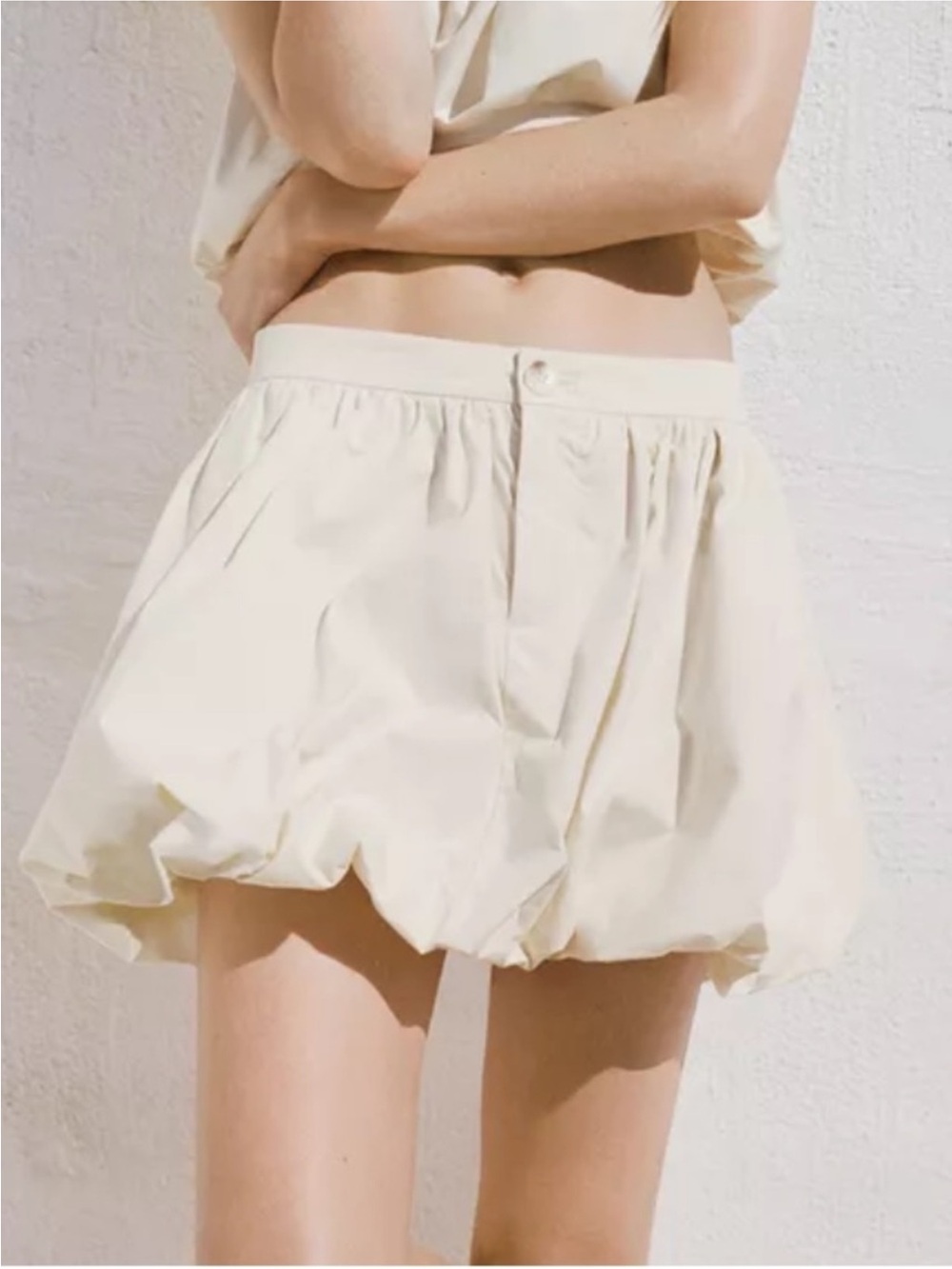 Zara Cream Bubble-Hem Mini Skirt